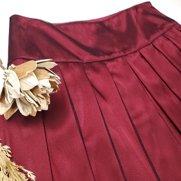 Adrianna Papell Red Wine Black Sheer Embroidered Full Pleated Skirt Sz 4 - Picture 4 of 10